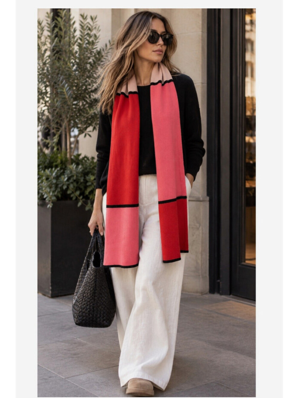 Kate Spade Mondrian Colorblock Scarf Pink Red Black Wool NWT $78
